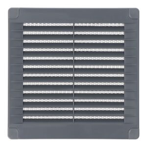 Rejilla ventilación cuadrada con tapones y mosquitera 150x150x7mm abs gris