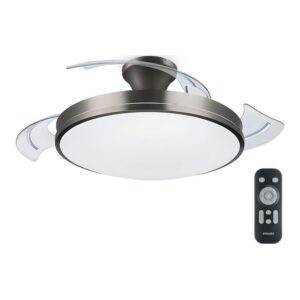 Ventilador de techo de led modelo atlas. color nikel. potencia: 28 + 35 w aspas: ø 106 cm con mando a distancia