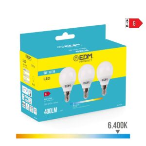 Kit 3 bombillas esfericas led e14 5 w 400 lm 6400 k luz fria ø4,5 x 8 cm