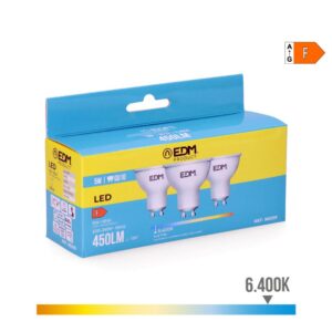 Kit 3 bombillas dicroicas led gu10 5 w 450 lm 6400 k luz fria ø5 x 5,5 cm
