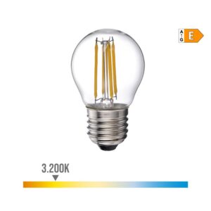 Bombilla esferica con filamento de led e27 4 w 500 lm 3200 k luz calida ø4,5 x 7,8 cm