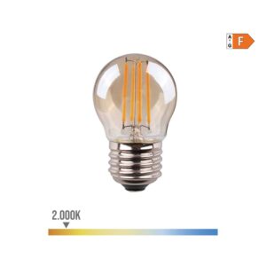 Bombilla esferica con filamento de led, cristal vintage e27 4,5w 400 lm 2000k luz calida ø4,5 x 7,8 cm