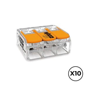 Conector rápido con palanca 3 vias, ø maximo 6 mm², 450 v , 41 a transparente 22,9 x 21,1 x 10,1 mm, 10 uds