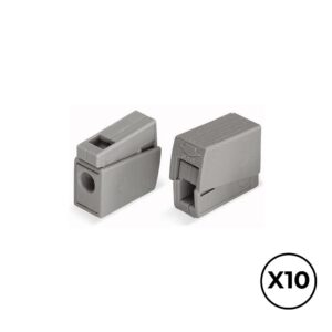 Conector rápido en linea presilla 2 vias, 1 rígido + 1 rígido, semirígido o flexible ø máximo 2,5 mm², gris, 10 uds