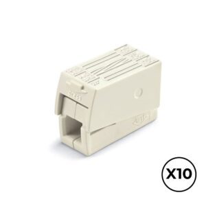 Conector rápido en linea presilla 3 vias, 2 rígidos + 1 rígido, semirígido o flexible ø máximo 2,5 mm², blanco, 10 uds
